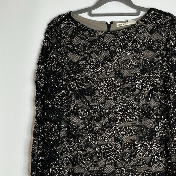 Alice & Olivia Fully Beaded Embellished Fishnet‎ Knit Blouse Fully Lined Black 4 - Picture 2 of 11